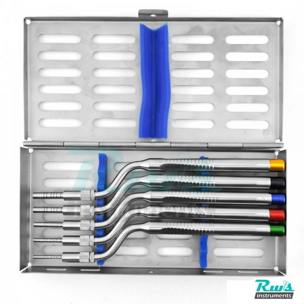 5 Pcs Osteotome Set Angled Osteotomy Convex Sinus Implant Lift with Sterlization Tray
