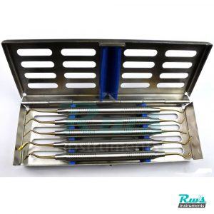 Composite Set 5 Pcs GOLD Dental Filling Instrument with Sterlization Tray Probe Spatula Plugger