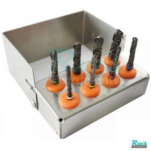 Dental Implant DRILLS KIT 8 Pcs Black Titanium Coated 3 Flute with FREE Bur Holder