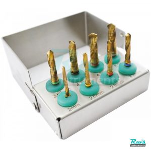 Dental Implant DRILLS KIT 8 Pcs Gold Titatnium Coated with FREE Bur Holder