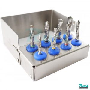 Dental Implant DRILLS KIT 8 Pcs Polished with FREE Bur Holder