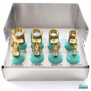 Dental Implant TREPHINE DRILLS KIT 8 Pcs Gold Plasma Coated with FREE Bur Holder