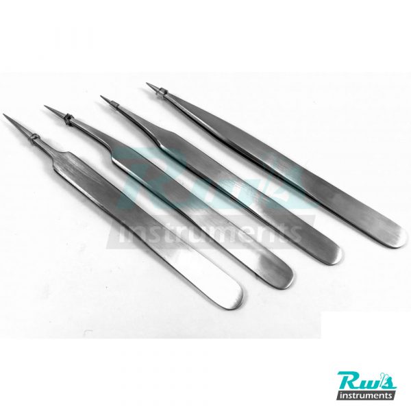 Set 4 tweezers No. 2,3C,5,7 splinter laboratory microscopy surgical jewelry