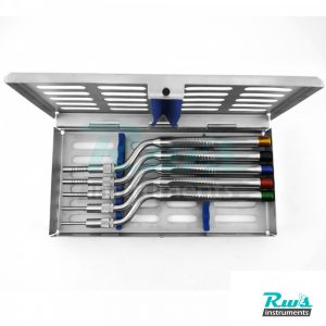 5 Pcs Osteotome Set Angled Osteotomy Concave Sinus Implant Lift with Sterlization Tray