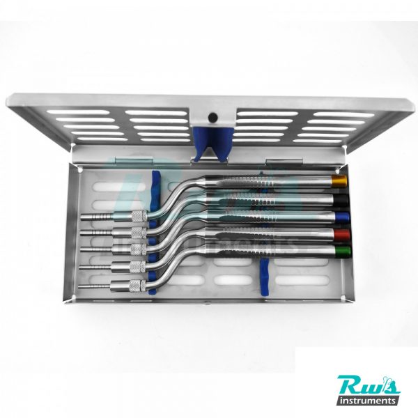 5 Pcs Osteotome Set Angled Osteotomy Concave Sinus Implant Lift with Sterlization Tray