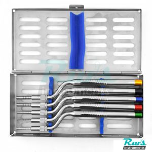 5 Pcs Osteotome Set Angled Osteotomy Convex Sinus Implant Lift with Sterlization Tray